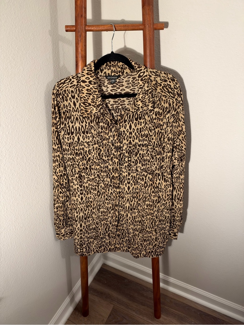 George Tan Leopard Print Button-Down Shirt